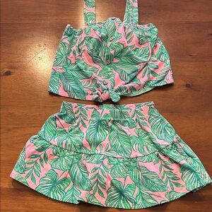 Tommy Bahama Pink and Green Leaf Kids Skirt Set